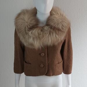 Vintage Linda Allard for Ellen Tracy Fur Collared Cropped Jacket Size Medium